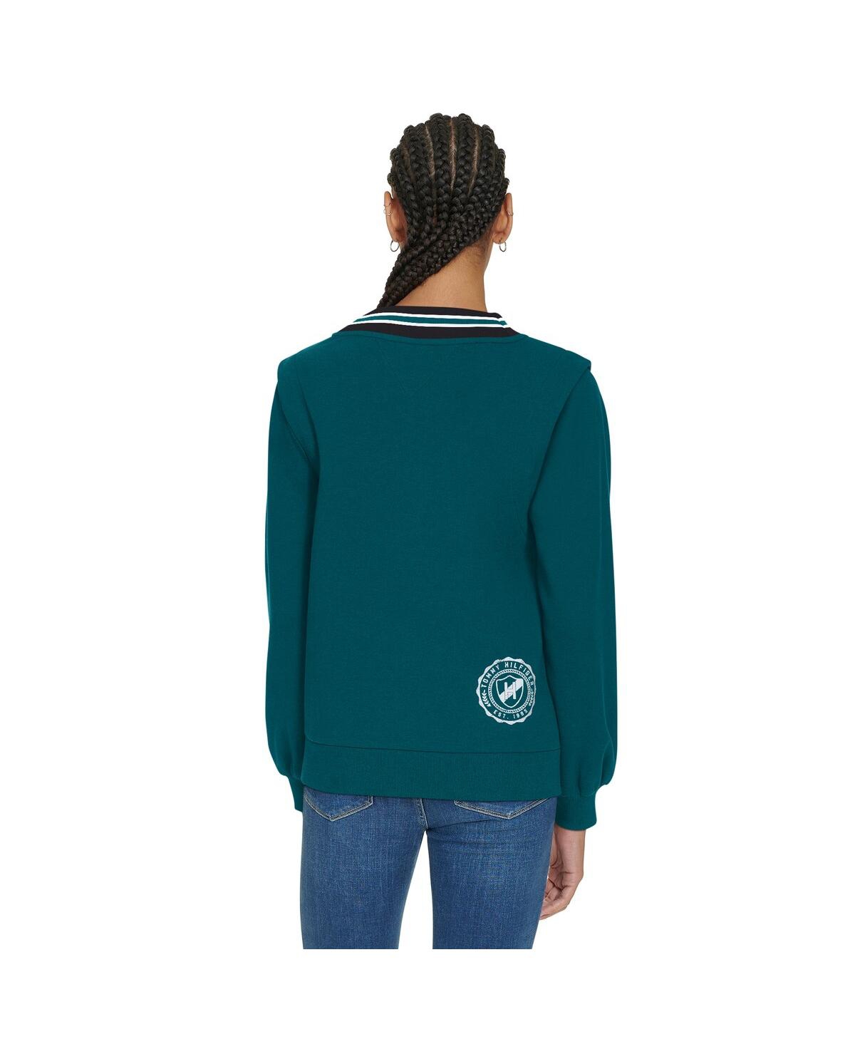 Tommy Hilfiger Women's Midnight Green Philadelphia Eagles Alice V-neck Pullover Sweatshirt In Green