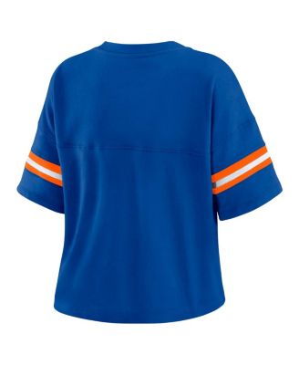 Women's Blue New York Knicks Plus Size Color Block Boxy V-Neck T-Shirt