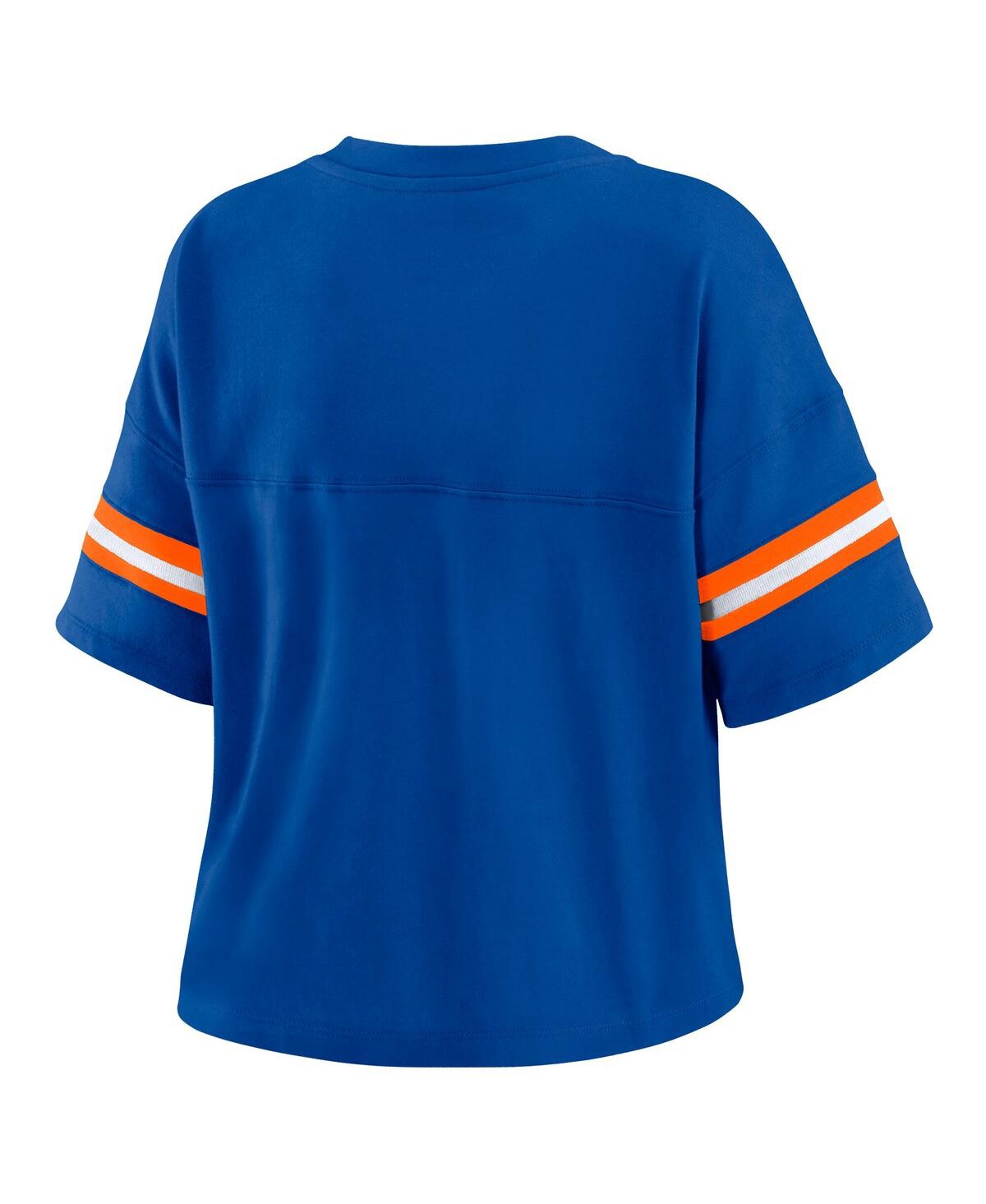 Wear By Erin Andrews Women's Blue New York Knicks Plus Size Color Block Boxy V-neck T-shirt In Blue