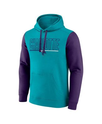 Men's Teal Charlotte Hornets Outline Colorblock Pullover Hoodie