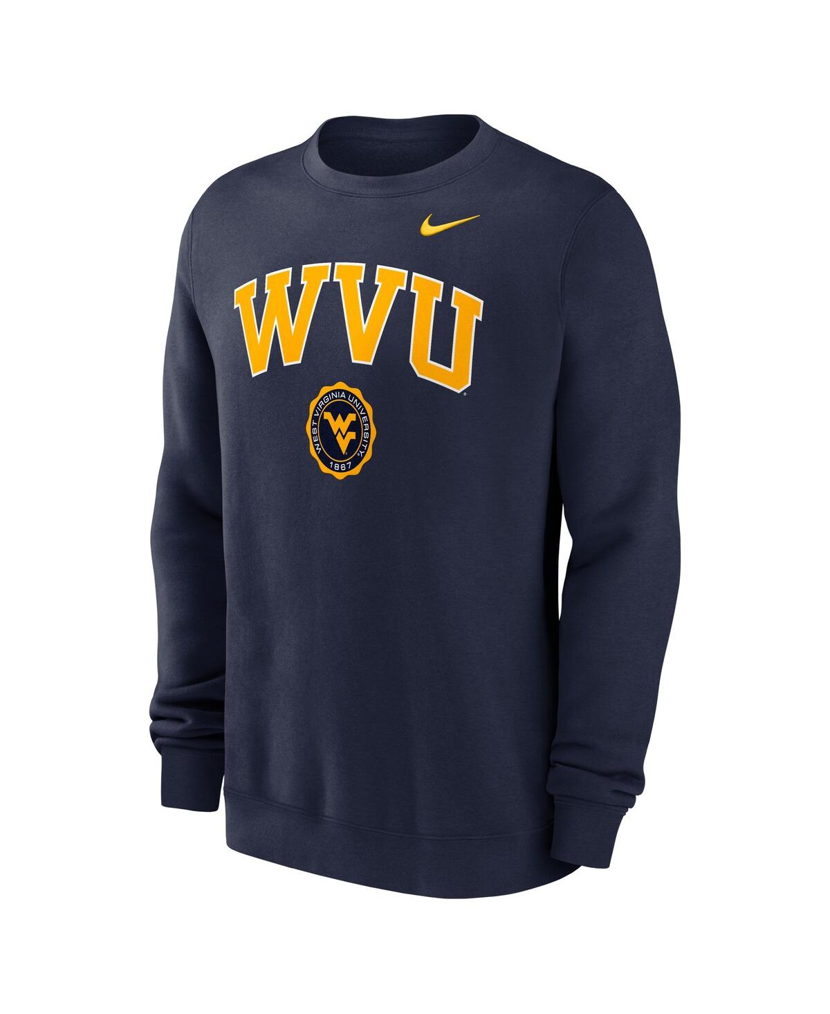 Nike Men's Navy West Virginia Mountaineers Arched Seal Pullover Sweatshirt In Navy