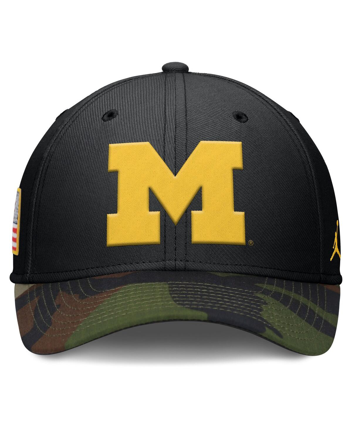 JORDAN MEN'S BLACK/CAMO MICHIGAN WOLVERINES 2024 MILITARY APPRECIATION RISE SWOOSH PERFORMANCE FLEX HAT 