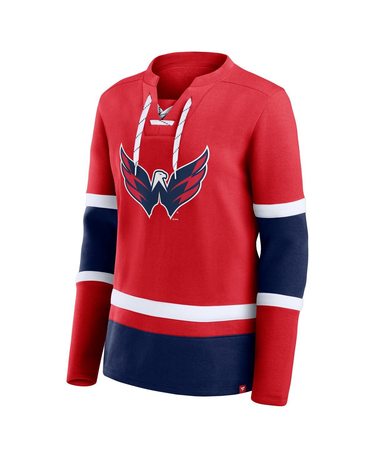 Fanatics Women's Red Washington Capitals Prime Time Lace-up Long Sleeve T-shirt In Red,navy