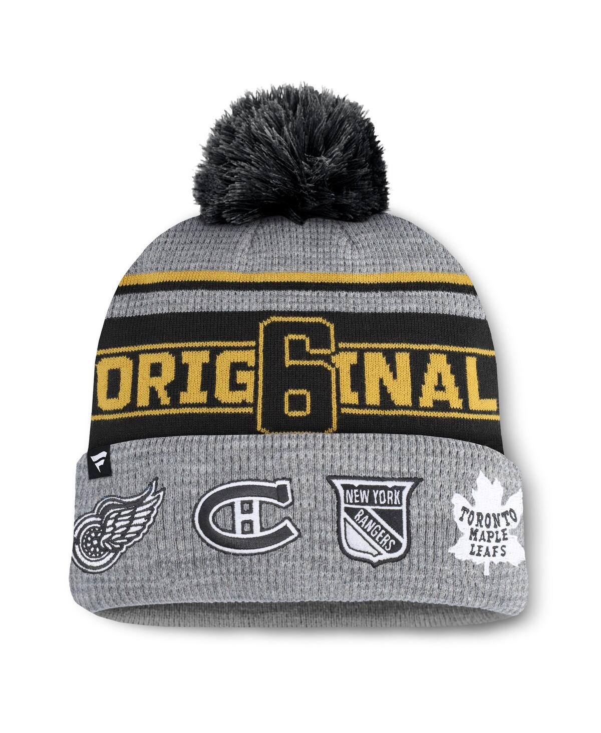 Fanatics Men's Gray/black Original 6 Lumberjack Cuffed Knit Hat With Pom In Gray,black