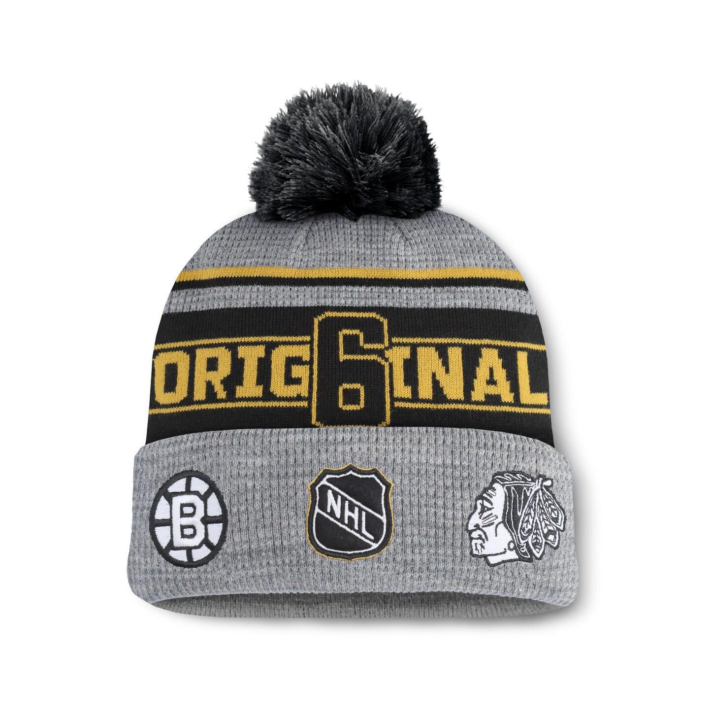 Мужская шапка Fanatics Gray/Black Original 6 Lumberjack Cuffed Knit Hat with Pom — фото 1
