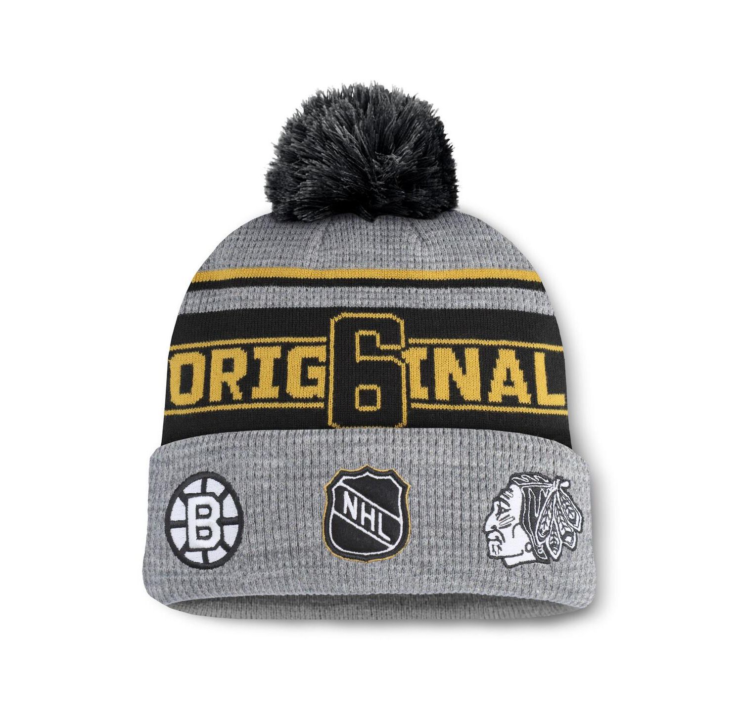 Men's Gray/Black Original 6 Lumberjack Cuffed Knit Hat with Pom