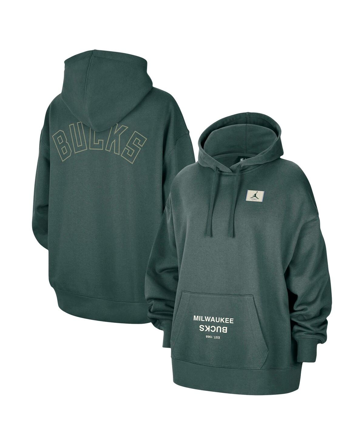 JORDAN WOMEN'S GREEN MILWAUKEE BUCKS COURTSIDE STATEMENT EDITION OVERSIZE PULLOVER HOODIE 