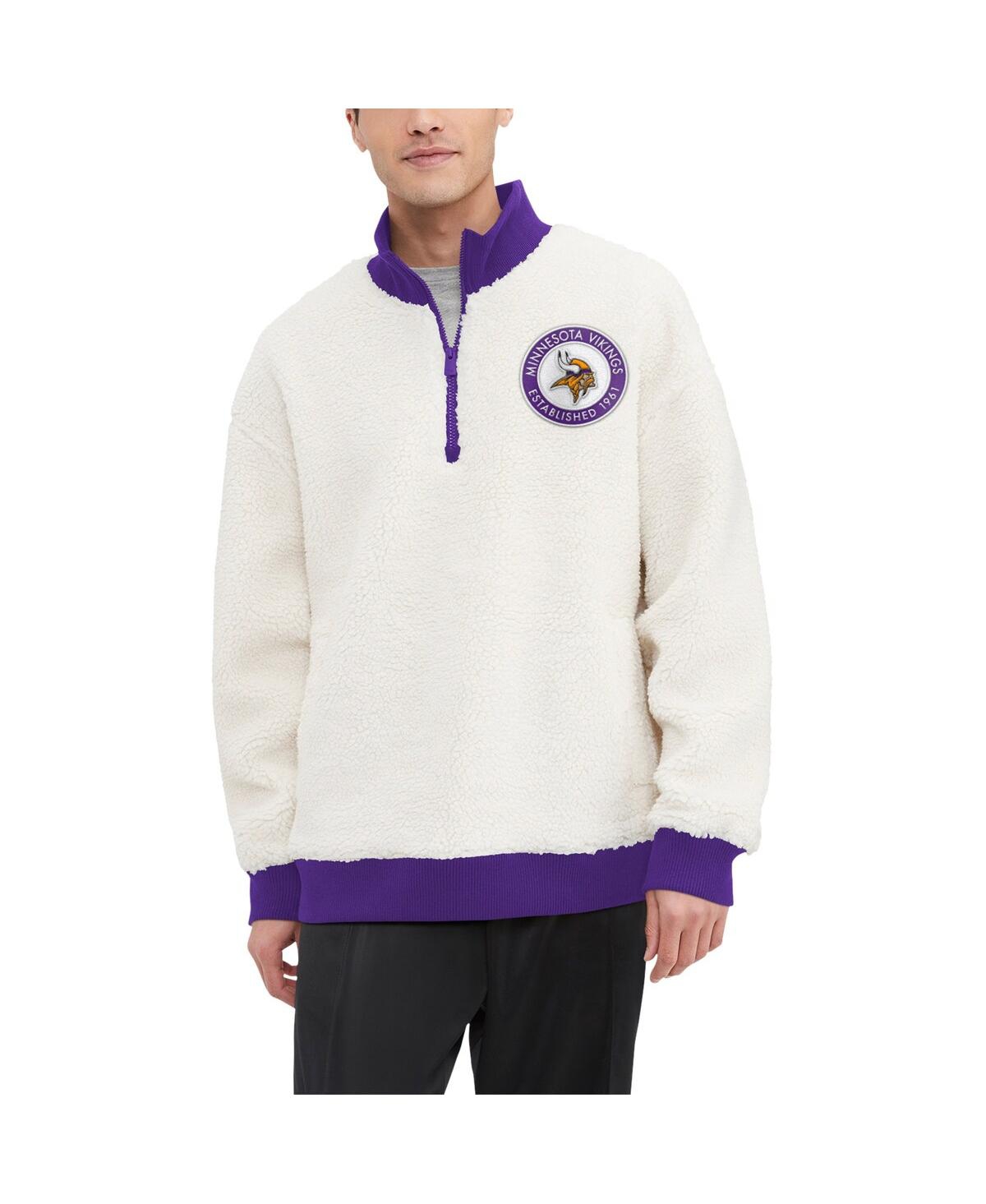 TOMMY HILFIGER MEN'S CREAM MINNESOTA VIKINGS JORDAN SHERPA QUARTER-ZIP SWEATSHIRT 