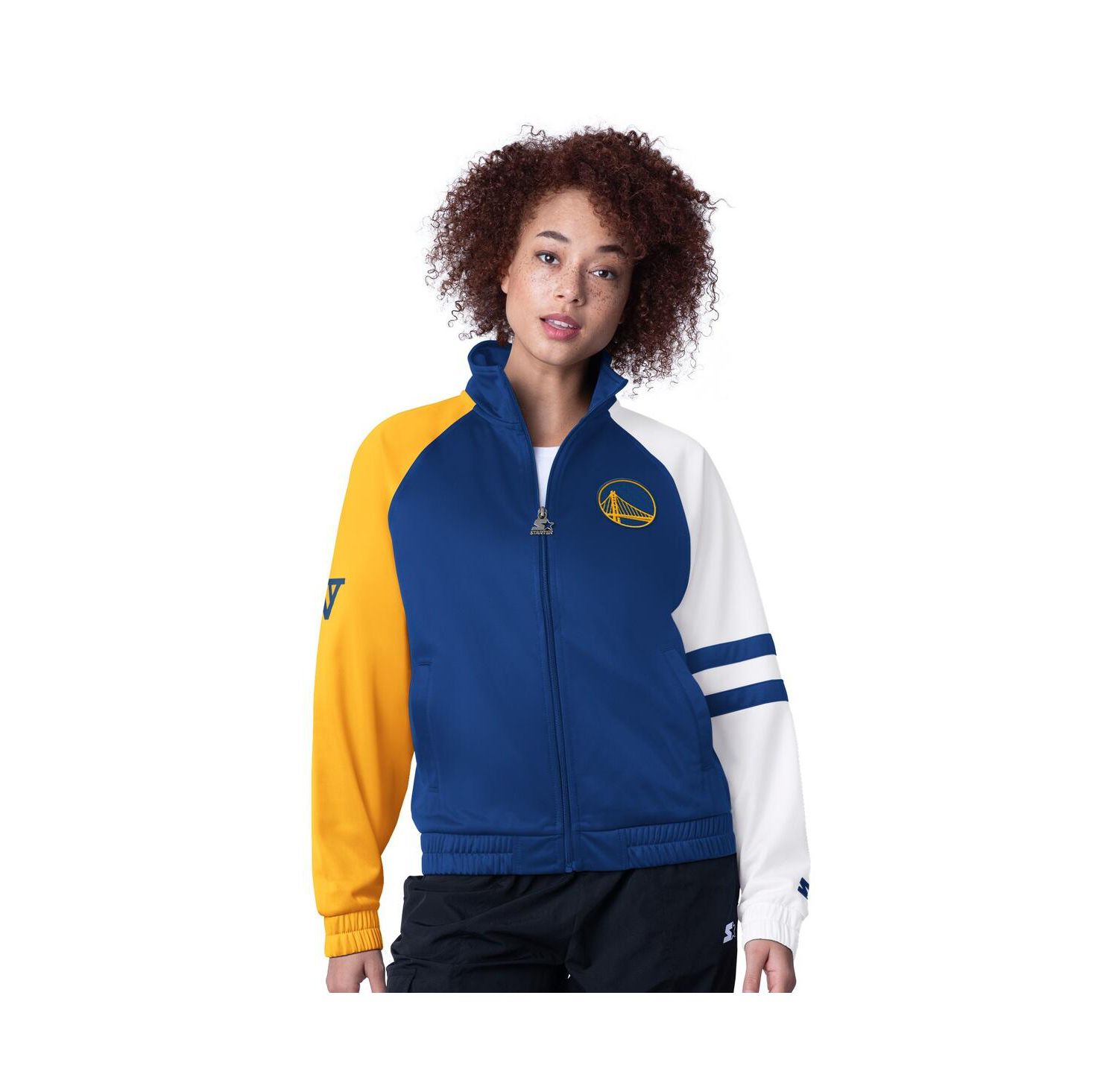 Women's Royal Golden State Warriors Line Up Dolman Raglan Full-Zip Track Jacket