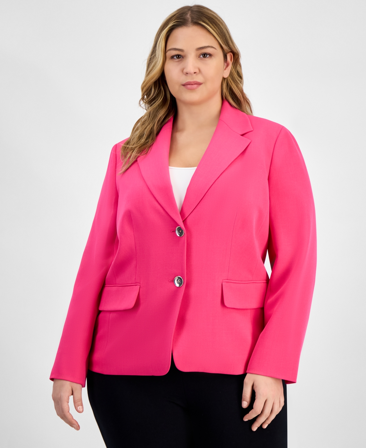 Plus Size Notched-Collar Blazer - Apple Green