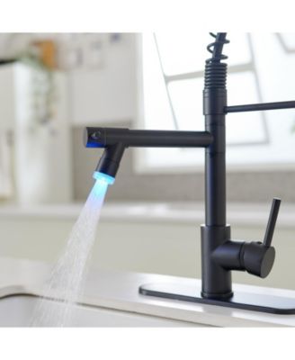LED Light and Deck Plate Single Handle Deck Mount Pull Down Sprayer Kitchen Faucet