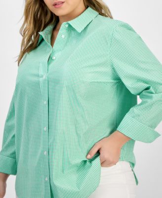 Plus Size Gingham Button-Up 3/4-Sleeve Shirt