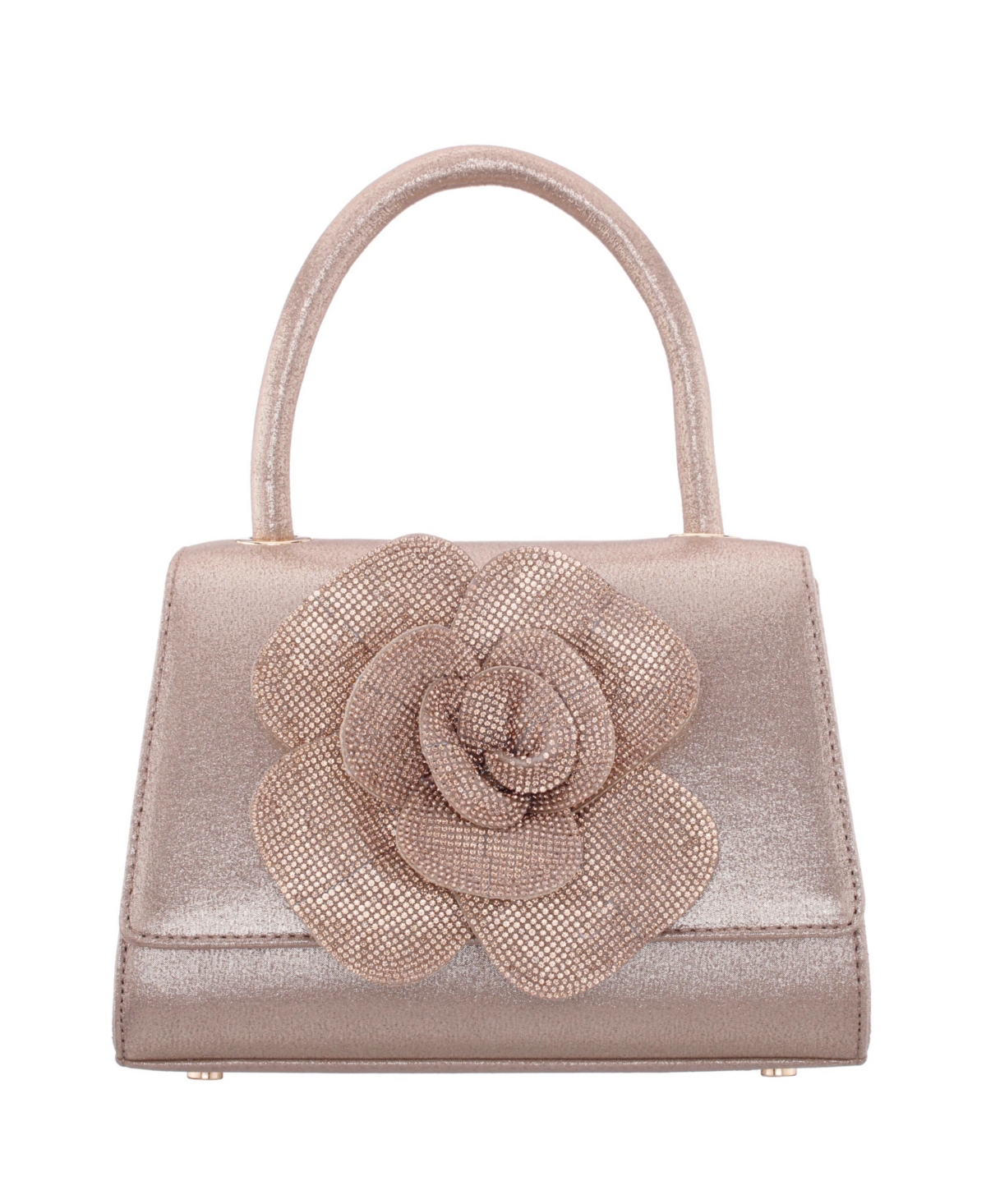 Shop Nina Crystal Flower Embellished Metallic Satchel Bag In Taupe