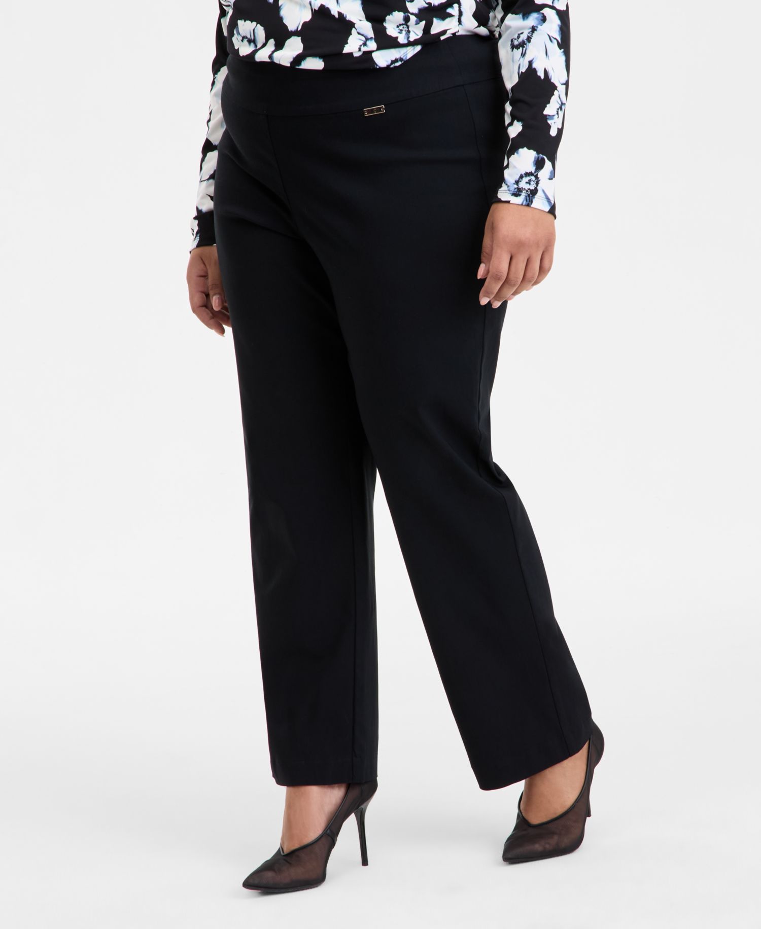 Plus Size Mid-Rise Pull-On Straight-Leg Pants