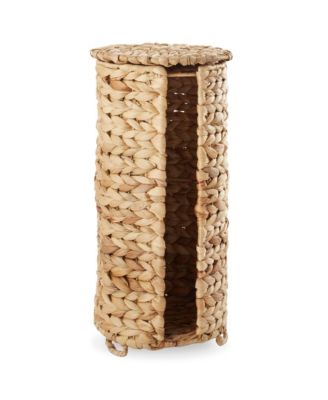 Toilet Paper Roll Holder with Lid - Espresso, Fits 3 Rolls, Free Standing Water Hyacinth Bath Tissue Storage Organizer for Bathroom