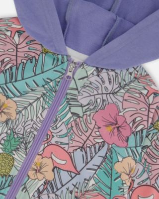 Toddler Girls Printed French Terry Hoodie Cardigan Lilac Tropical And Pink Flamingos - Toddler|Child