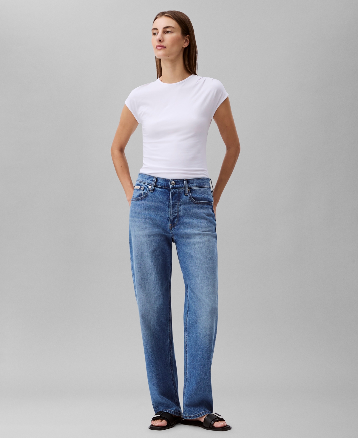Shop Calvin Klein Women's Slim-fit Matte Jersey Crewneck Tee In Brilliant White