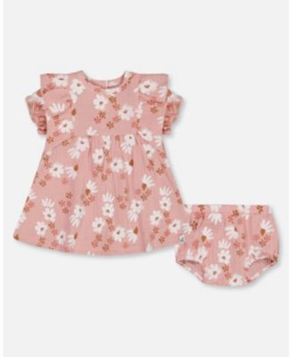 Deux Par Deux Muslin Dress and Bloomer - Printed Pink and White Flowers