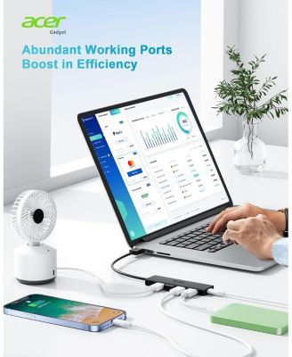 USB Hub, 4 Ports Multiple USB 3.0 Hub, USB Data Hub for Laptop with USB C Power Port, USB Extender for A Port Laptop, Windows, Linux, acer PC, and More(0.7ft)