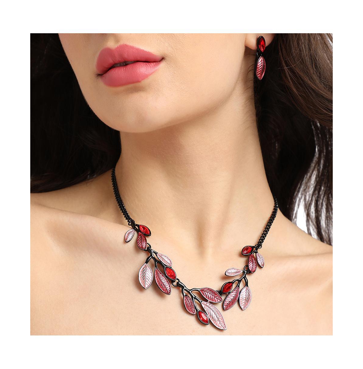 Sohi Stone Leaf Jewellery Set In Red