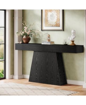 Wood 63-Inch Console Table with Trapezoidal Base for Entryway or Living Room