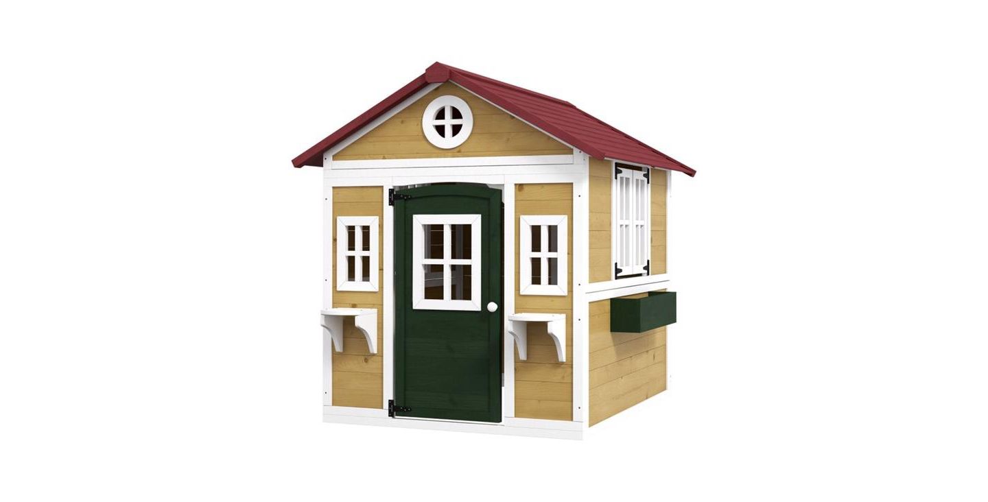 Детская игрушка Slickblue Outdoor Wood Playhouse with Windows and Doors, 3–8 лет, цвет: Бежевый / Зелёный — фото 1