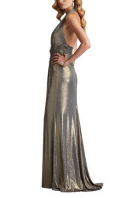 Women's Mona Pleated Metallic Halter Gown