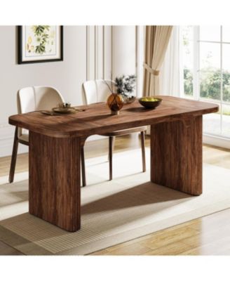 Farmhouse Dining Table for 4-6 People, 62-Inch Modern Kitchen Table with Double Robust Pedestal, Wooden Dinner Table(Only Table)