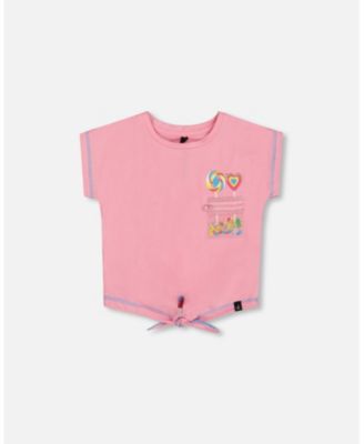 Deux Par Deux Organic Cotton Tee - Pink Candy Print and Knot Deux Par Deux Organic Cotton Tee - Pink Candy Print and Knot