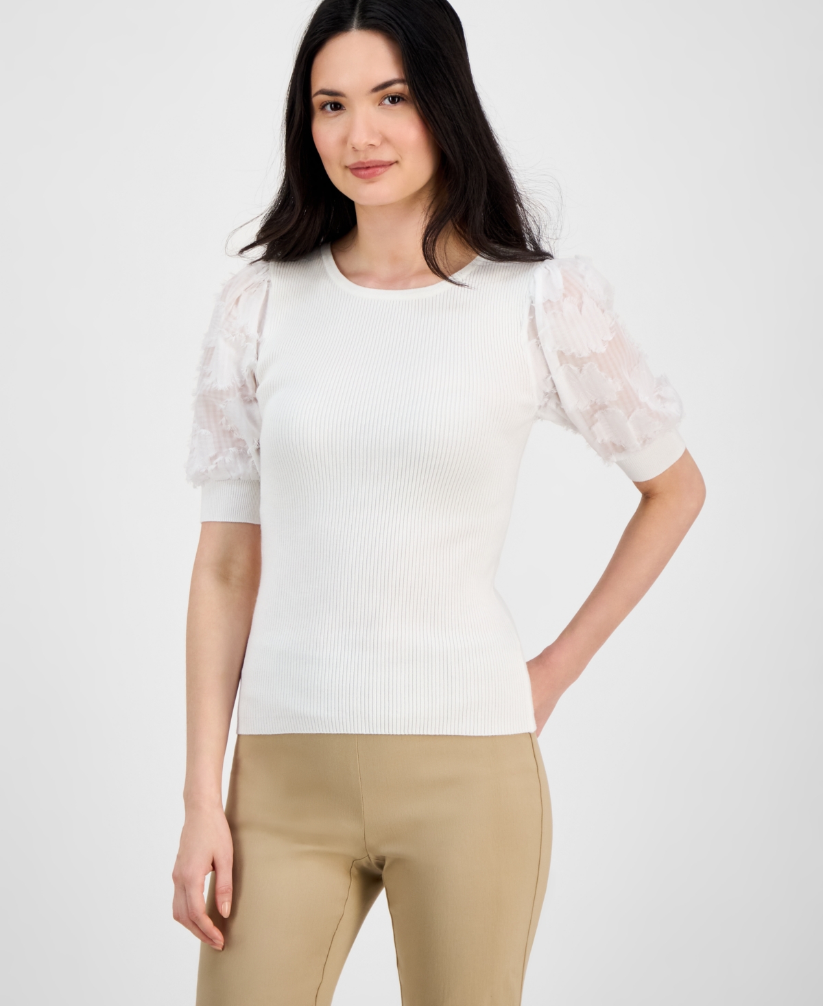 T Tahari Woven Blouse In White Star
