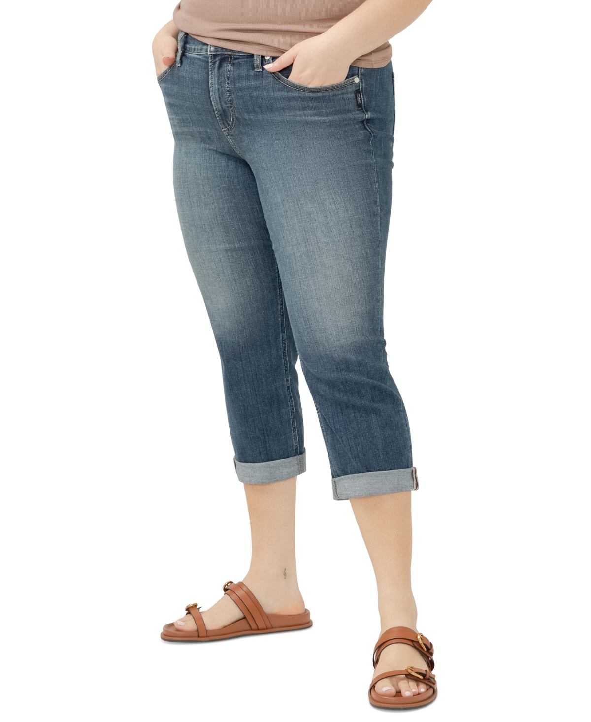 SILVER JEANS CO. PLUS SIZE SUKI CURVY-FIT CROPPED DENIM JEANS 