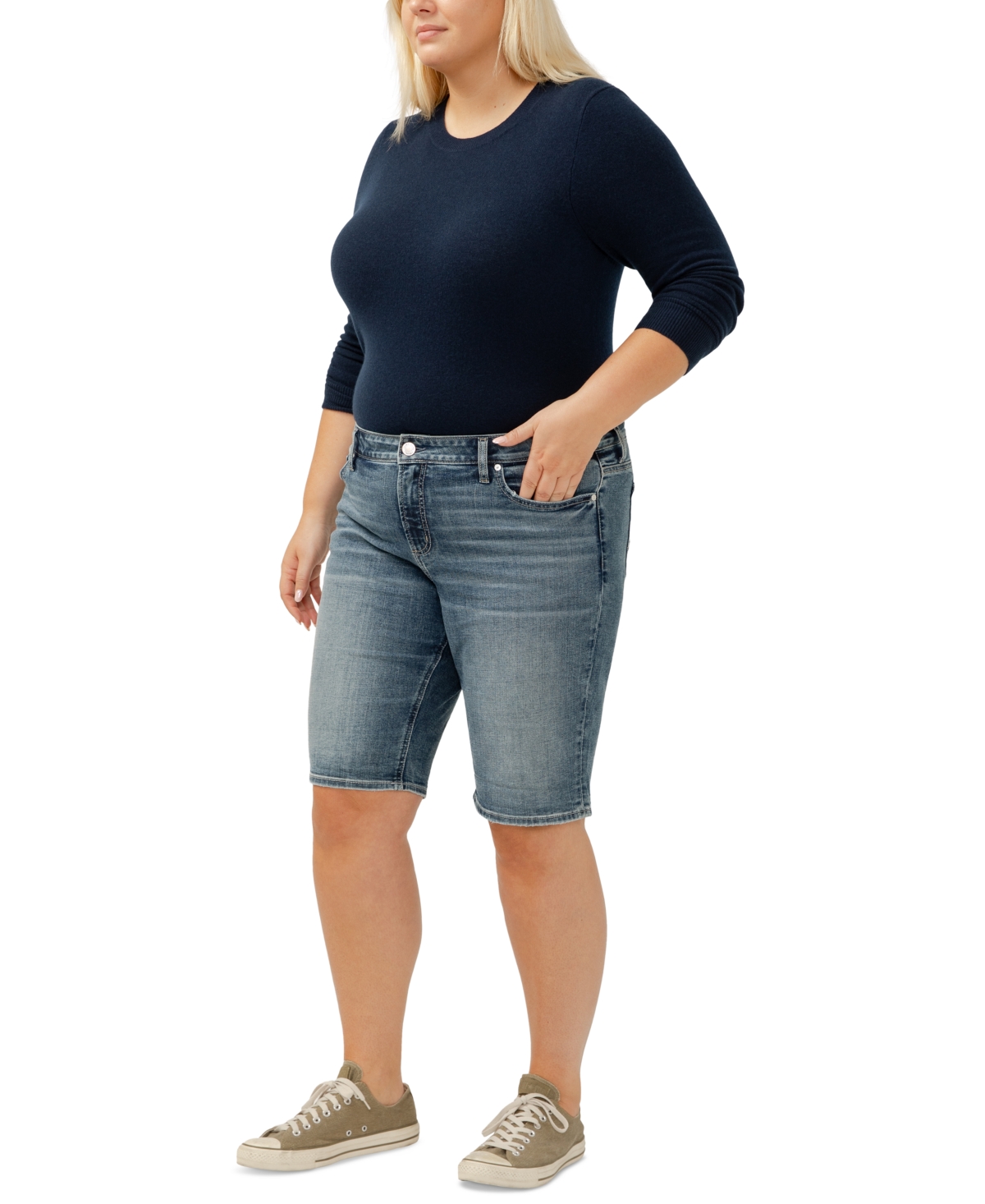Shop Silver Jeans Co. Plus Size Elyse Denim Bermuda Shorts In Indigo
