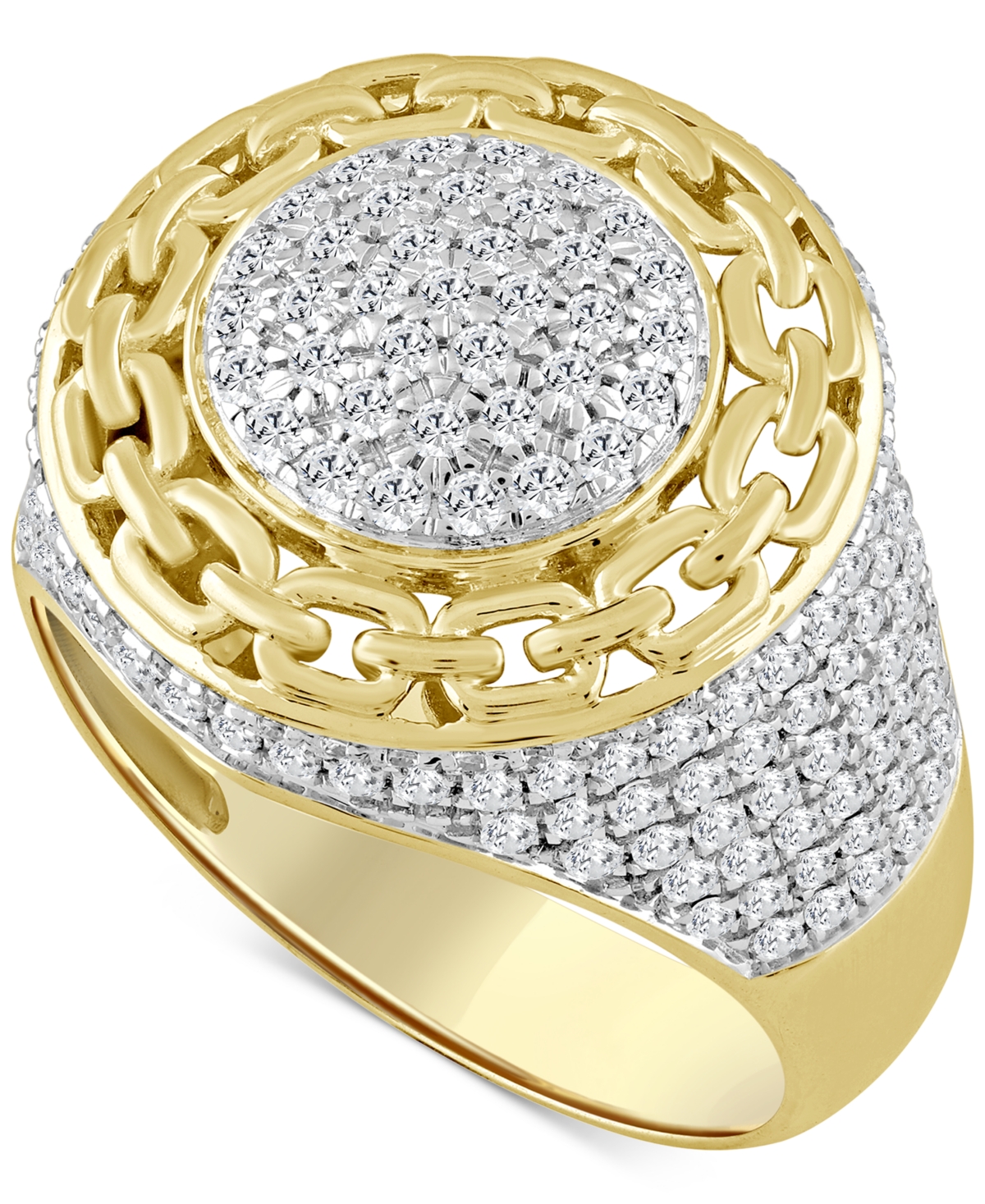 Macy's Men's Diamond Circle Cluster Chain Link Ring (1-1/2 Ct. T.w.) In 10k Gold In Gold
