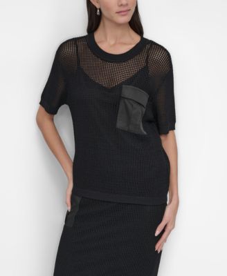 DKNY - Women's Crewneck Short-Sleeve Crochet Sweater