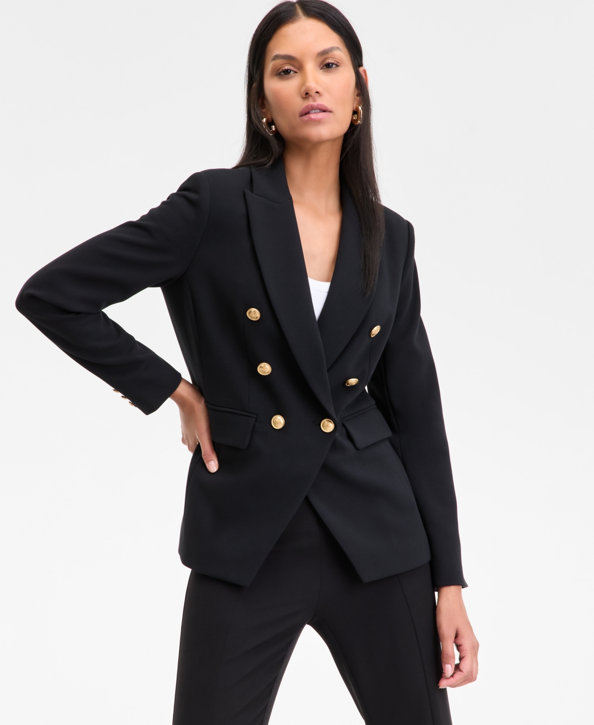 Inc International Concepts Women's Double-breasted Blazer, Exclusively At Macy's In Deep Black
