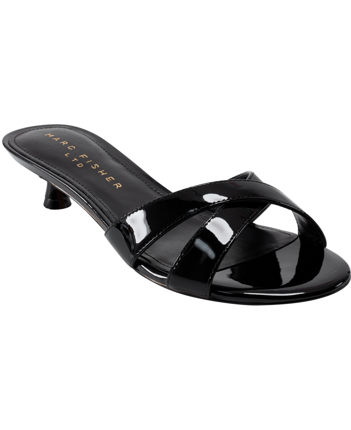 Marc Fisher Ltd Tracey Kitten Heel Slide Sandal In Black Patent