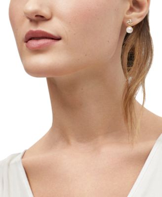 Cultured Ming Pearl (10mm) & Diamond (1/8 ct. t.w.) Love Knot Drop Earrings in 10k Gold