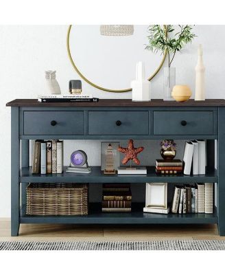 Retro Console Table with Two Open Shelves for Entryway, Living Room or Hallway Decor