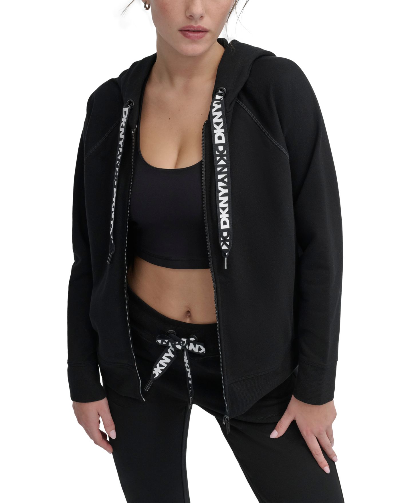 Женское худи DKNY Sport Two-Tone Zip-Front Long-Sleeve, цвет: Чёрный — фото 2