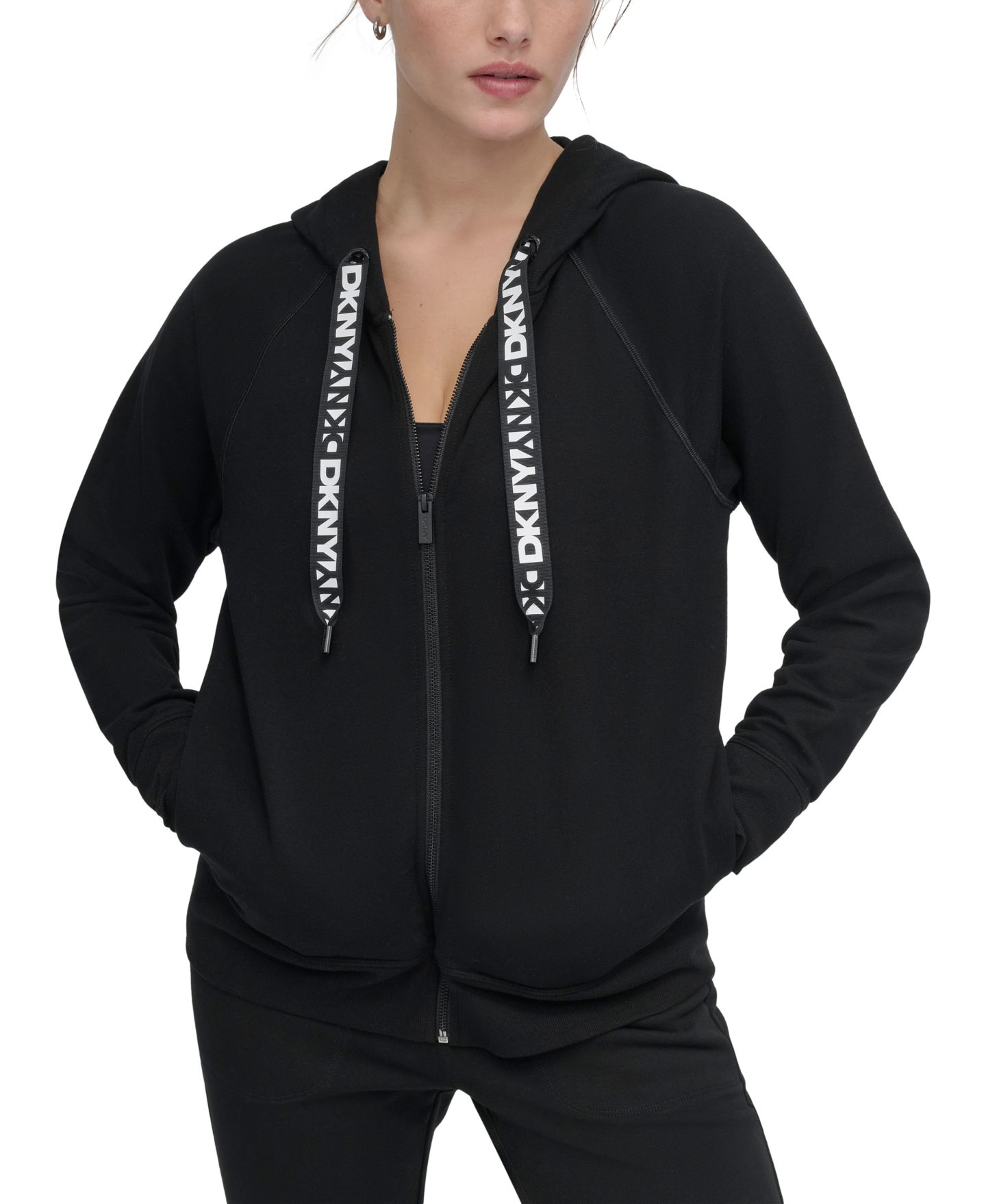 Женское худи DKNY Sport Two-Tone Zip-Front Long-Sleeve, цвет: Чёрный — фото 3