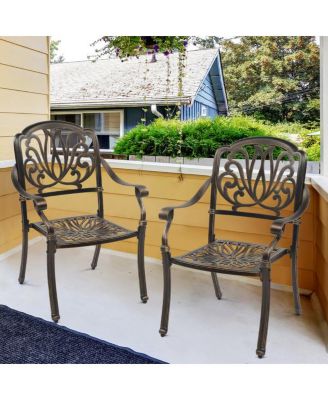 Set of 2 Cast Aluminum Patio Dining Chairs, Stackable Outdoor Bistro Chairs with Armrests for Balcony Backyard Garden Deck
