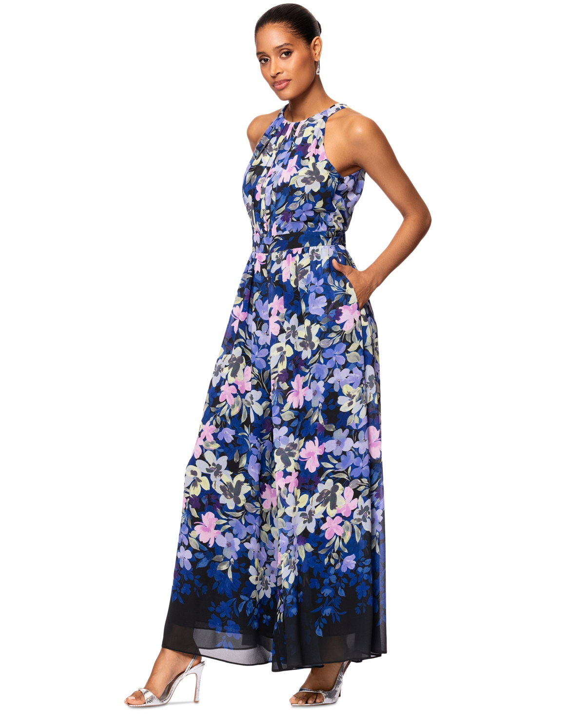 Betsy & Adam Women's Floral-print Jumpsuit In Black,blue