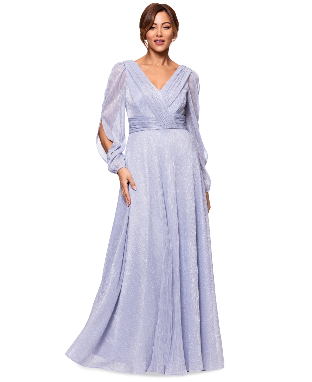 Betsy & Adam Women's Metallic Crinkled Gown In Blue,silver