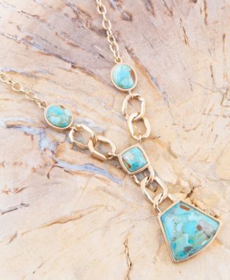 Athena Genuine Blue Turquoise Golden Abstract Necklace