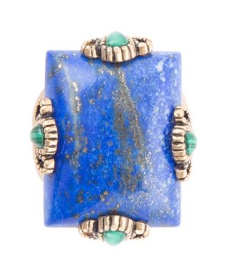 Prismatic Blue Lapis and Malachite Golden Square Ring