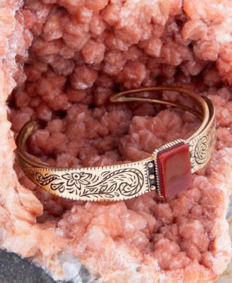 Stamped Orange Carnelian Golden Rectangle Cuff Bracelet