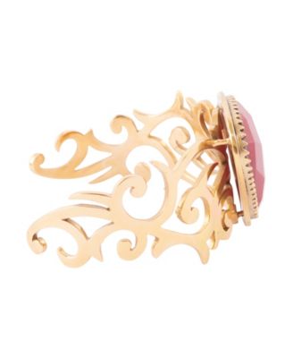 Red Bordeaux Quartz Golden Statement Cuff Bracelet