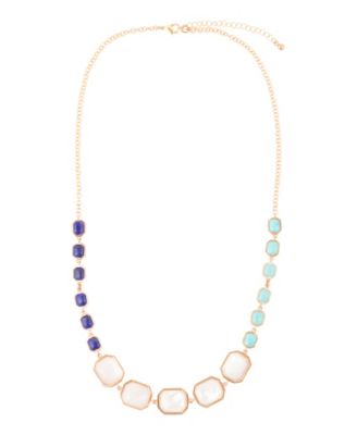 Dual Color Blue Lapis Turquoise and White Mother of Pearl Golden Octagon Necklace