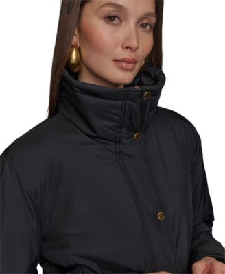 Women's Stand-Collar Cinched-Waist Coat