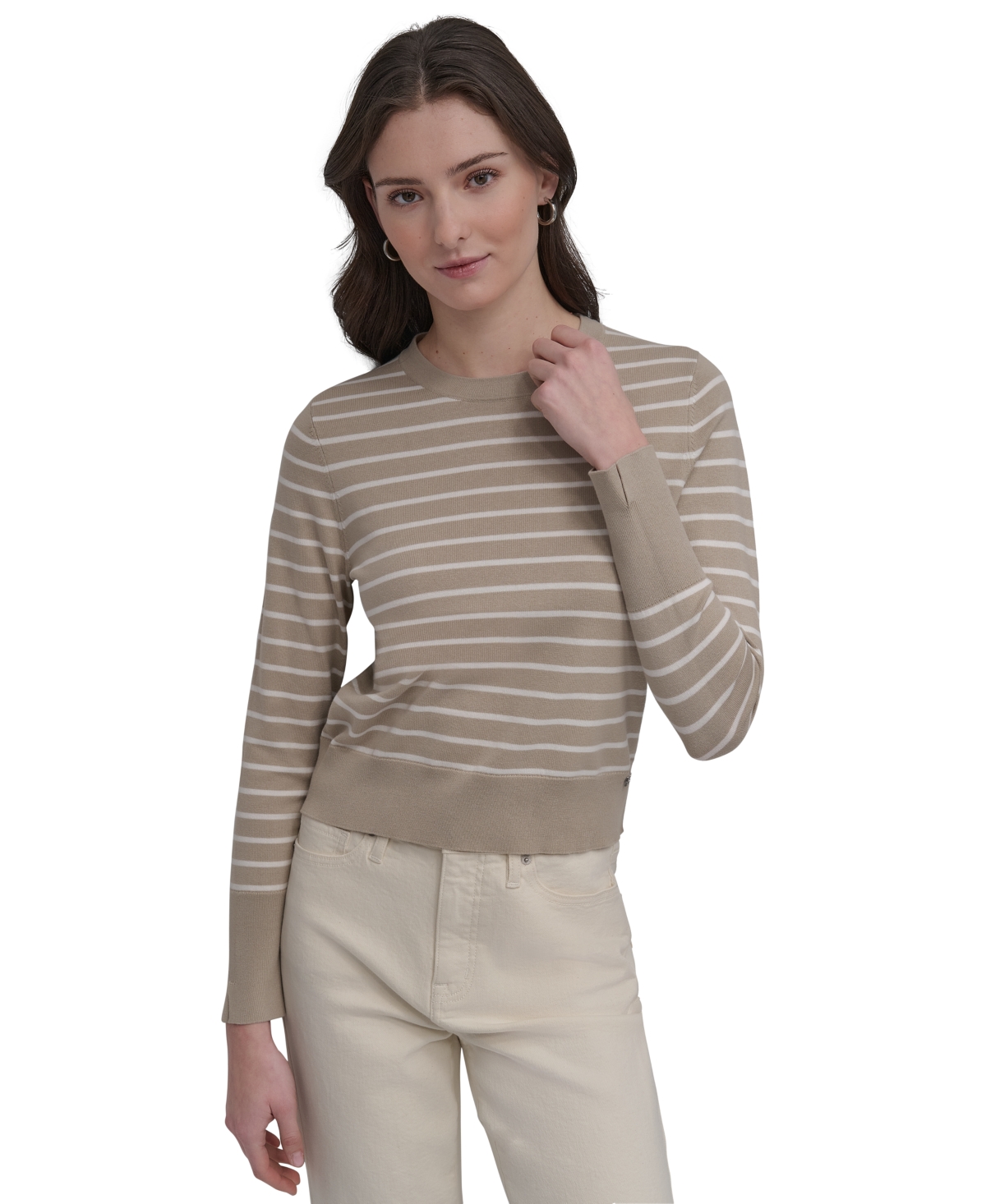 DKNY JEANS PETITE STRIPED CREWNECK SWEATER 